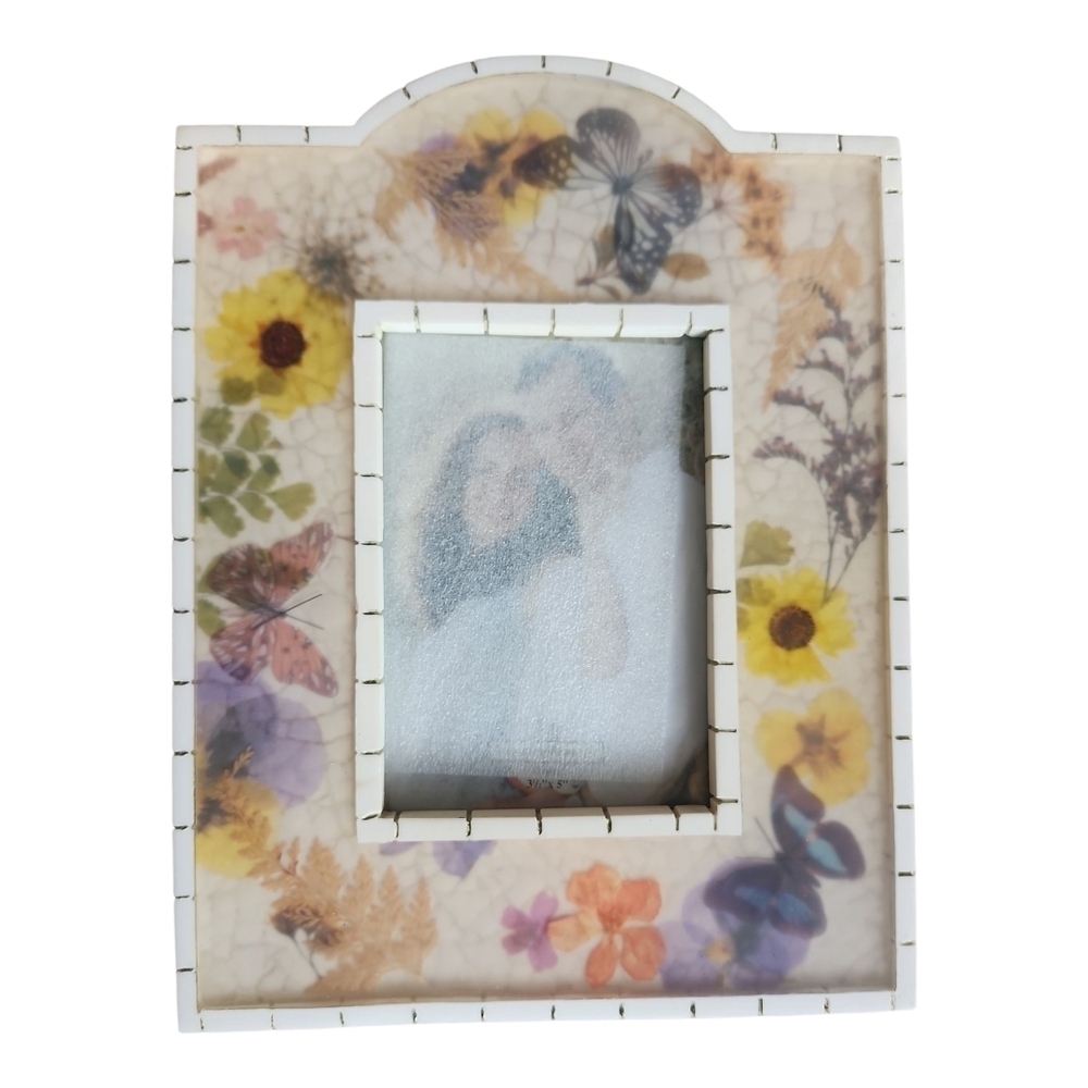 Floral Patterned Picture Frame Flowers Butterflies Heavy Acrylic Resin GANZ